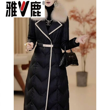 Yalu large fur collar down jacket for women 2026 winter new fashion mid-length over-the-knee waisted white duck down jacket jiujiang yu m recommended 80-105 catties _small down jacket