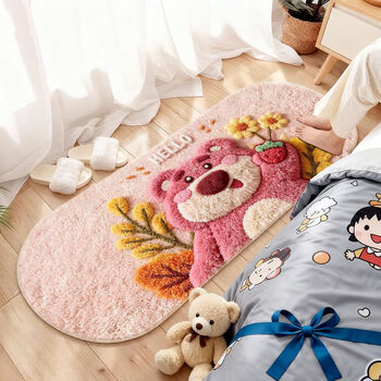 Fantasy cute strawberry bear disney bedside blanket cartoon bedroom anti-slip living room carpet room bay window mat floor mat strawberry bear tender pink 40x60cm small size