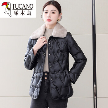 Woodpecker (tucano) 2026 winter new genuine leather down jacket women's short mink fur collar haining leather coat small thickened leather jacket black plus real mink fur collar l -109 jin