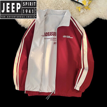 Jeep spirit comfortable hooded jacket men's autumn and winter velvet thickened reversible loose comfort casual jacket trendy 23 burgundy reversible thin section 2xl 150-168 jin