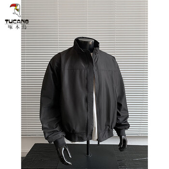 Woodpecker (tucano) three-proof workwear flight jacket men's spring and autumn stand-up collar outdoor baseball uniform jacket short workwear jacket top black s