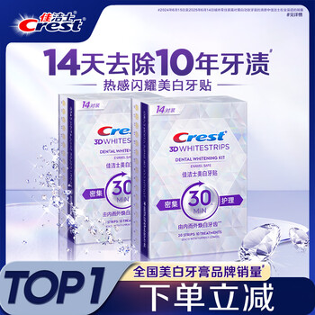 Crest shiny white teeth strips remove yellowing, stains and easily whiten teeth 28 pairs of 56 pieces packed in new and old packaging shipped randomly