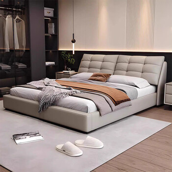 Mousse italian light luxury leather bed master bedroom high-end atmospheric modern simple bedroom 2025 new bed soft package storage wedding bed flagship version leather single bed 1500mm*2000mm x frame structure silent pine bed board