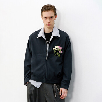 714street premium seersucker textured fabric lapel jacket 2026 spring retro loose jacket for men dark blue s