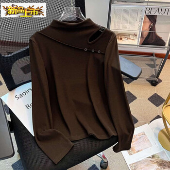 Mid-diameter half-high collar double-sided inner bottoming shirt for women in autumn and winter new style plus velvet and thickened beautiful top, coffee color, ready for delivery within 24 hours m