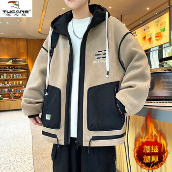 Woodpecker (tucano) autumn and winter velvet jacket for boys, junior high school students, trendy and handsome thickened cotton jacket for teenagers and older children, winter jacket b101 light khaki (velvet jacket) quality assurance thickened m 80-100 pounds or so