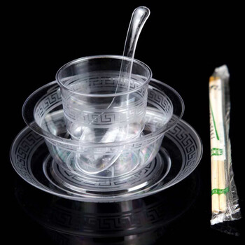 Shijanu's new aviation crystal tableware four-piece set food grade high temperature resistant disposable tableware four-piece set 100 free chopsticks_ affordable bulk