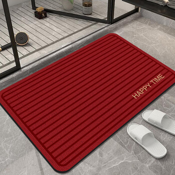 Pupan bathroom absorbent mat shower room quick-drying foot mat red floor mat kitchen dirty bathroom rubber bottom non-slip mat red imitation linen stripes + oval 41493 40x60cm thickened 4.5mm environmentally friendly material