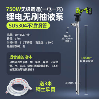 Litian handheld lithium oil pump rechargeable corrosion-resistant acid and alkali resistant liquid pump brushless diesel oil pump lithium 1.2m all-steel pipe for ton barrels