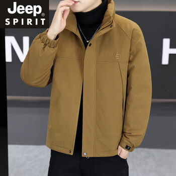 Jeep spirit light luxury embroidered down jacket men's winter 2025 new solid color casual stand collar jacket lightweight warm and coldproof clothes brown m