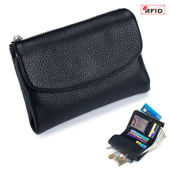 New rfid wallet short fashion women's soft leather texture clutch bag large capacity storage bag wallet black
