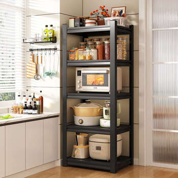 Fantasy kitchen sandwich rack floor-standing multi-layer microwave oven multi-function storage rack household oven pot rack storage rack black six-story height 198 long 90 wide 30cm
