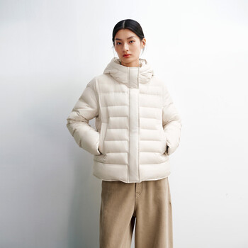 Peacebird 15d rib down 90 white duck down loose turtle back hooded puff down jacket for women winter new style white (first batch) m 160