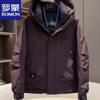 Luo meng workwear short down jacket men's autumn and winter thickened jacket white duck down hooded jacket men's warmth and cold protection purple red luo meng genuine m recommended weight 100-125 jin