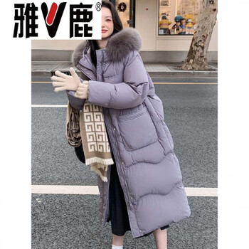 Yalu extra large size down jacket women's 200 jin winter plus size fat mm thickened over-the-knee long 3 jacket 5xl m (20 xl m (200) purple (without fur collar)