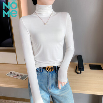 Nome turtleneck patchwork bottoming shirt for women 2025 autumn and winter with slim fit long-sleeved t-shirt top white xl