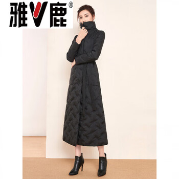 Yalu 2026 new red long down jacket women's knee-level thin white duck down thick slim fit extra long to ankle black xl