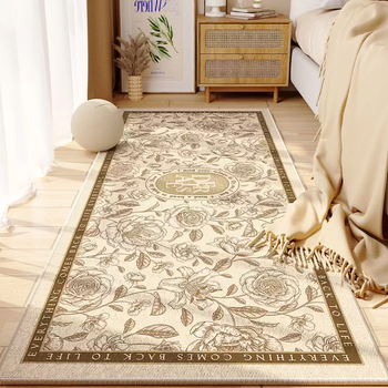 Yusenyi high-end american bedroom bedside carpet room floor mat ethnic style anti-fall mat long strip in front of the bed anti-falling flower coffee color belgian velvet carpet 80x160cm (strong anti-slip)