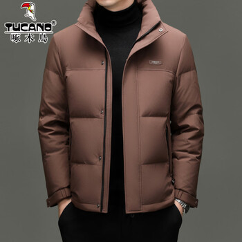 Woodpecker winter men's stand collar short down jacket thickened warm and coldproof jacket 90% white duck down heat storage bread jacket 98908 red coffee m 170