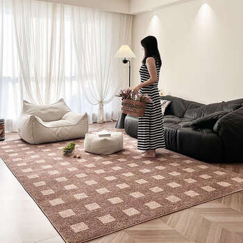 Yusenyi retro carpet living room plaid brown sofa coffee table floor mat waterproof and anti-fouling home fuyao 160x200cm