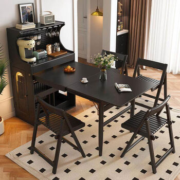 Medieval style solid wood dining table and sideboard integrated retro black small apartment living room wall tea cabinet and wine cabinet elegant black multifunctional folding single dining table available in three colors