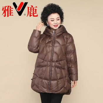 Yalu light and thin 2025 mom down jacket mid-length western style jacket for fat middle-aged and older women winter clothes women plus size brown xl _recommended 110-120 catties