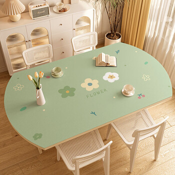 Golden lemon cute style home oval tablecloth waterproof pu leather tablecloth living room table mat wipeable no-wash coffee table tablecloth 27_fafa fresh flowers double-sided leather middle part oval 90*150cm + fan shape on both sides