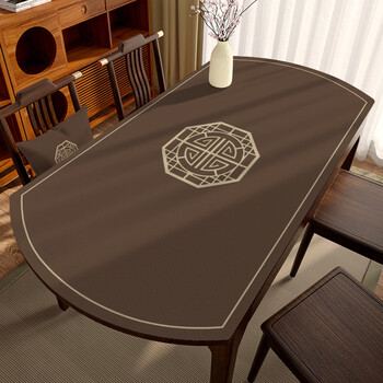 He jiagong new chinese style oval table mat waterproof, oilproof, anti-scalding table cloth foldable telescopic round table tea yunzhong loft-coffee grain leather 85*135cm oval easy to take care of