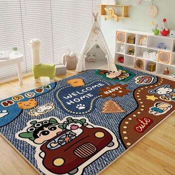 Fantasy cartoon living room carpet cowboy style crayon shin-chan study reading area floor mat coffee table blanket home thickened mat 140x200cm cowboy style commonly sold size police shin-chan denim flannel