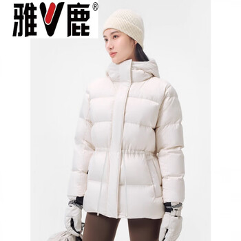 Yalu white goose down puff down jacket women's autumn and winter fashion new hooded drawstring waist warm cloud-like down jacket goose down jacket 95% white goose down women's 2025 new style - off-white s