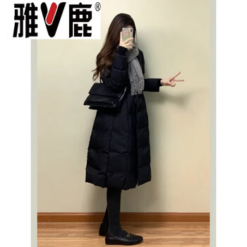 Yalu down jacket women's winter mid-length 2026 small people warmth slimming waist white duck down jacket trendy black s