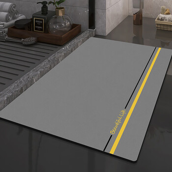 Fantasy bathroom door floor mat absorbent leather foot mat bathroom natural rubber non-slip mat toilet quick-drying carpet mat gold lines + gray 60x90cm regular style