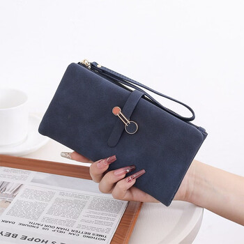 Woodpecker (tucano) korean style fashionable long wallet for women 2026 new buckle two-fold soft leather wallet zipper multi-card slot card coin purse royal blue