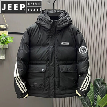 Jeep spirit2025 new winter men's outer wear thickened and velvet warm down jacket fashionable casual outdoor trendy jacket black jy8026 l