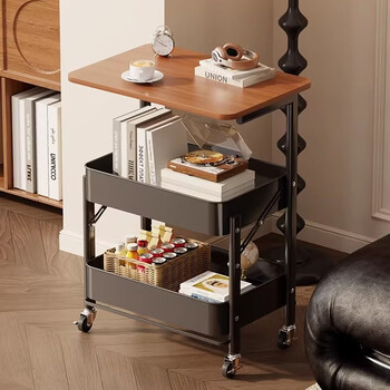 Wing fantasy floor-standing mobile foldable trolley storage rack with wheels bedroom snack rack kitchen storage storage shelf bookshelf storage cover carbon steel passion fruit 3-layer free stickers with armrests free installation light