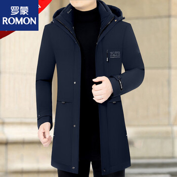 Romon three-wear live-face down jacket men's winter mid-length men's goose down parka autumn and winter coat 6201 blue m 170m