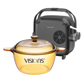 Corning (visions) 1.5l soup pot and multi-functional double-sided cooking combination, glass pot electric ceramic stove barbecue and shabu-shabu combination vs15+ black double-sided cooking pot