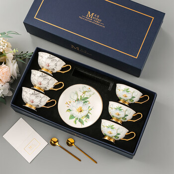 Mppmck bone china coffee set set tea garden secrets cups exquisite couple matching cup bestie birthday wedding gift tea garden secrets - 6 cups and saucers - dark blue gift box
