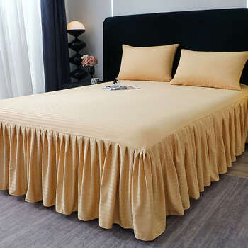 Yusenyi pure satin simple bedskirt style bedspread single piece 15m 18x222 double bed cover four seasons cover gege camel 200cmx220cm bedskirt pillowcase pair