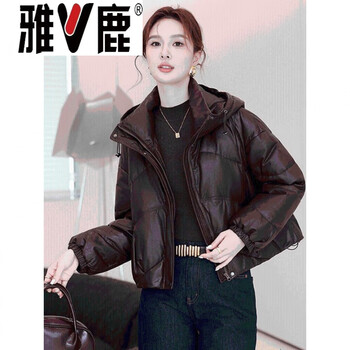 Yalu haining fur fashionable genuine leather down jacket white goose down lined leather jacket thickened warm short hooded jacket goose s _90-120 high-end western style down jacket for small people