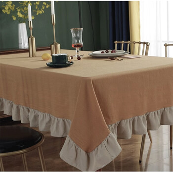 Yusen yifeng ruffled tablecloth white picnic pleated edge round tablecloth dessert tablecloth coffee table tablecloth autumn yellow spliced ruffled edge 140x200cm