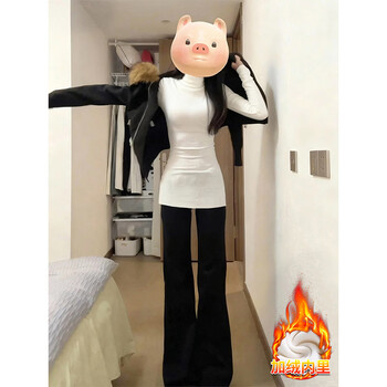 Ruyal white half turtleneck german velvet thickened bottoming shirt for women in autumn and winter warm inner wear for small people slim slimming tops white plus velvet l