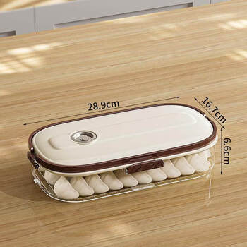 Jingxiang narrow slit dumpling box food kitchen refrigerator side door dumplings and wonton box fresh-keeping quick-freezing special storage box narrow slit dumpling box with one layer and one cover cream color x 29x17x15cm