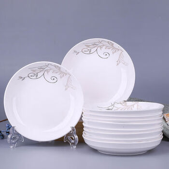 Tuojin jingdezhen household ceramic fruit plate dish dish round square plate tableware set 10 7-inch round plates cute cat