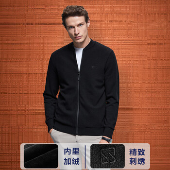 Bosssunwen lining with velvet, recommended for autumn and winter, simple, versatile, comfortable and warm sweater, embroidered baseball collar men's jacket, black m