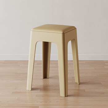 Gejia 2026 new plastic stool for home use, thickened, strong and durable, stackable soft-packed square bench dining table and stool, 28cm seat surface - khaki color, high-density rebound sponge/environmentally friendly pp material
