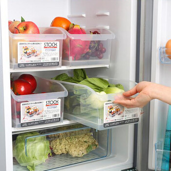Home katei story japan imported refrigerator storage box crisper food grade plastic storage box frozen kitchen fruit organizer box with pulleys 2 pack
