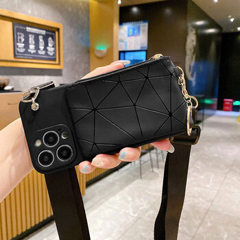 Zipper coin purse mobile phone case suitable for y37 crossbody strap lanyard vivoy37 anti-fall protective cover v2357a high black rhombus zipper coin purse lens full package vivoy375g