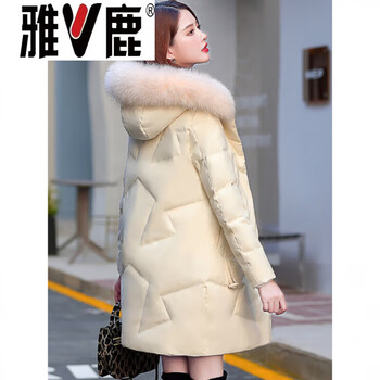 Yalu mid-length large fur collar down jacket for women 2026 new autumn and winter white duck down fashionable high-end winter jacket beige_real fox fur collar m_(80-95 pounds)