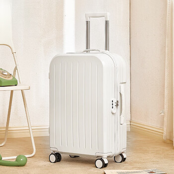 Silent universal wheel new small women's luggage 24-inch durable and strong travel trolley case for men ivory white + case cover 20-inch domestic boarding